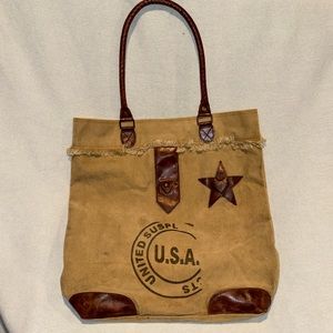 Mona B Women’s Vintage Style Distressed Tan USA Stamped Tote Bag